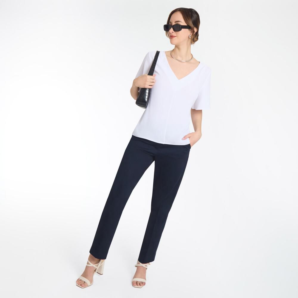 Blusa Lisa Manga Corta Con Aplicaci&oacute;n Recogido En Hombros Cuello V Mujer Lesage image number 1.0