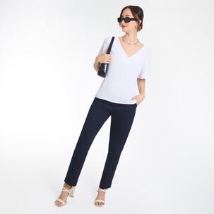 Blusa Lisa Manga Corta Con Aplicaci&oacute;n Recogido En Hombros Cuello V Mujer Lesage