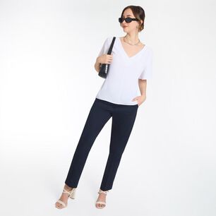 Blusa Lisa Manga Corta Con Aplicaci&oacute;n Recogido En Hombros Cuello V Mujer Lesage