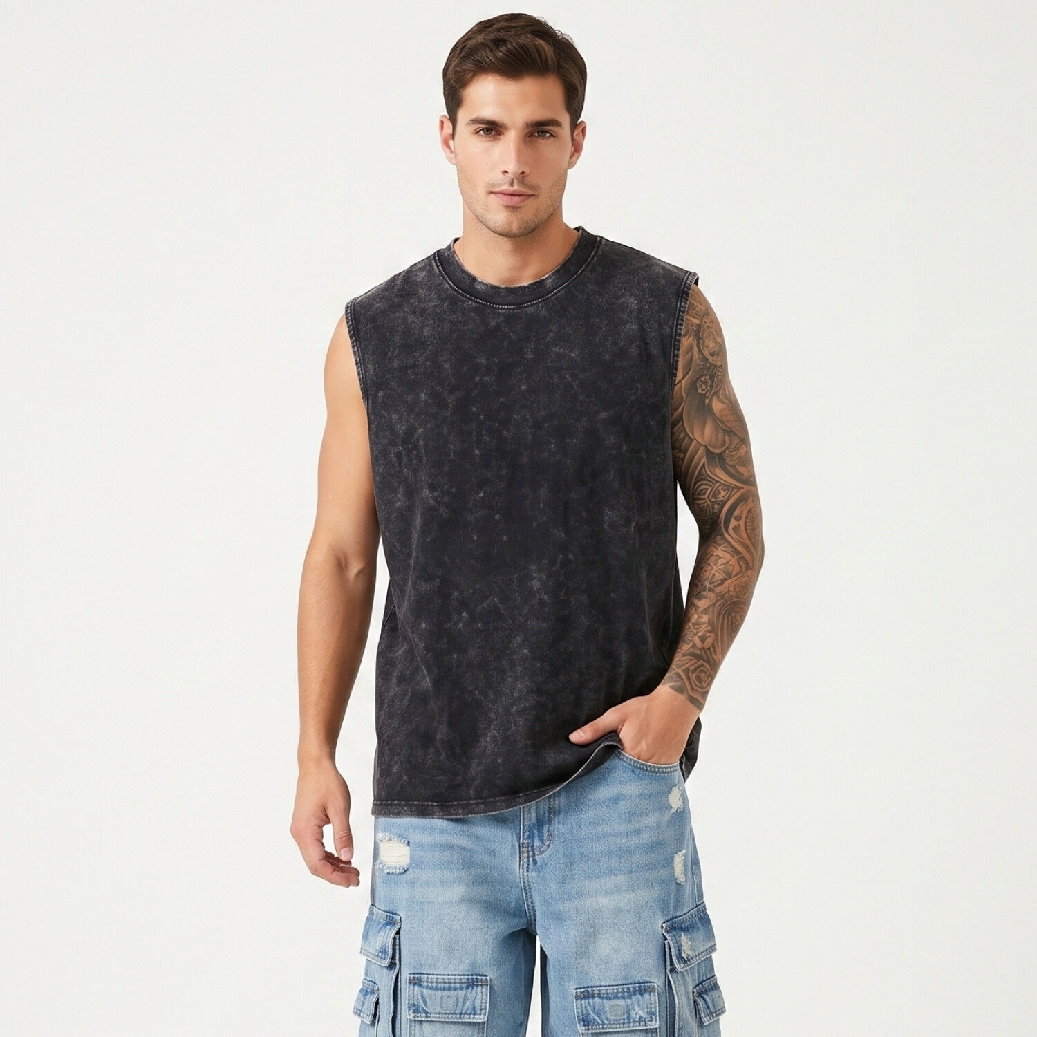 Polera Sin Mangas Musculosa Acid Wash Hombre image number 0.0