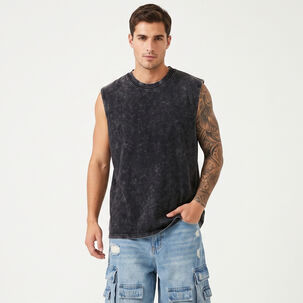 Polera Sin Mangas Musculosa Acid Wash Hombre