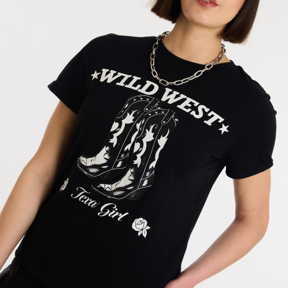 Polera Print Western Manga Corta Cuello Redondo Mujer Rolly Gp image number 4.0