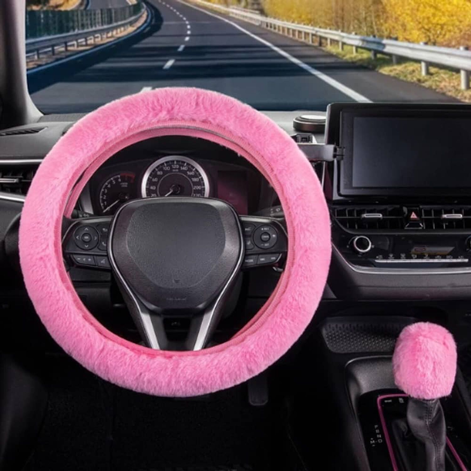 Kit Funda De Volante Pomo Freno Cinturon Reposabrazos Felpa image number 1.0