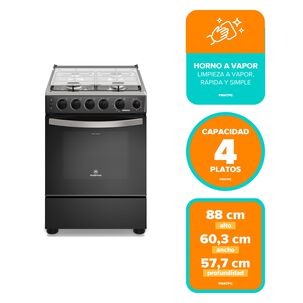 Cocina A Gas 4 Platos Horno Vapor Y Temporizador Fm4tpc Negra