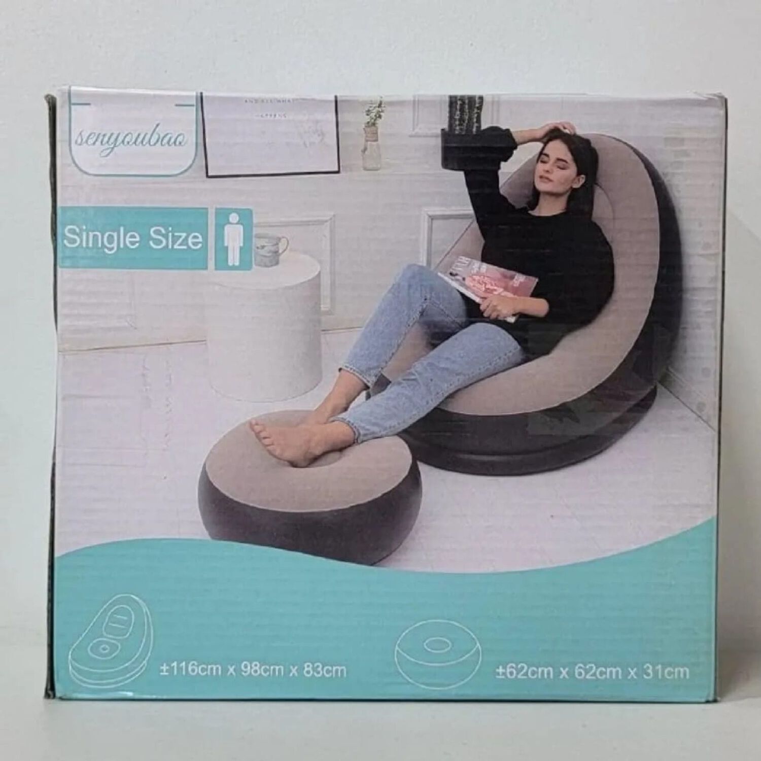 Sofa Con Reposa Pies Inflable Puff Sillon Portatil. image number 2.0