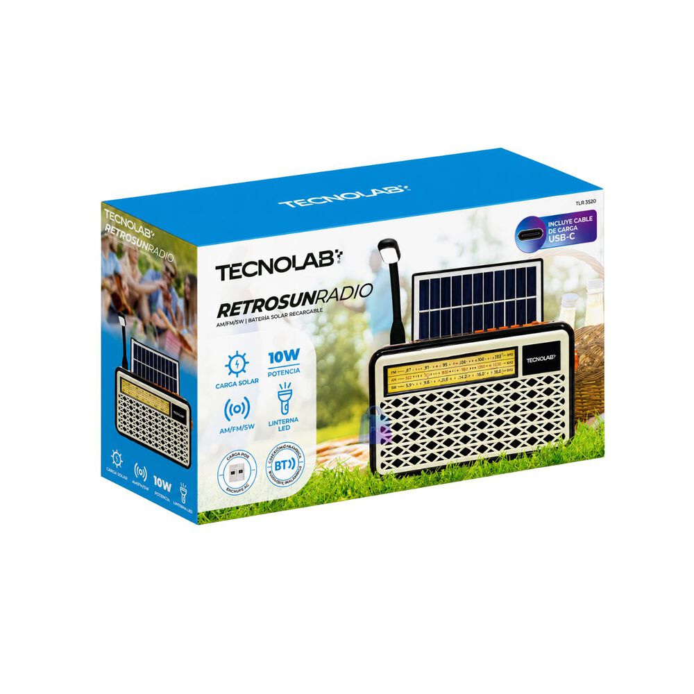 Radio Retro Solar Bluetooth Fm Am Usb Linterna Colores - Ps image number 3.0