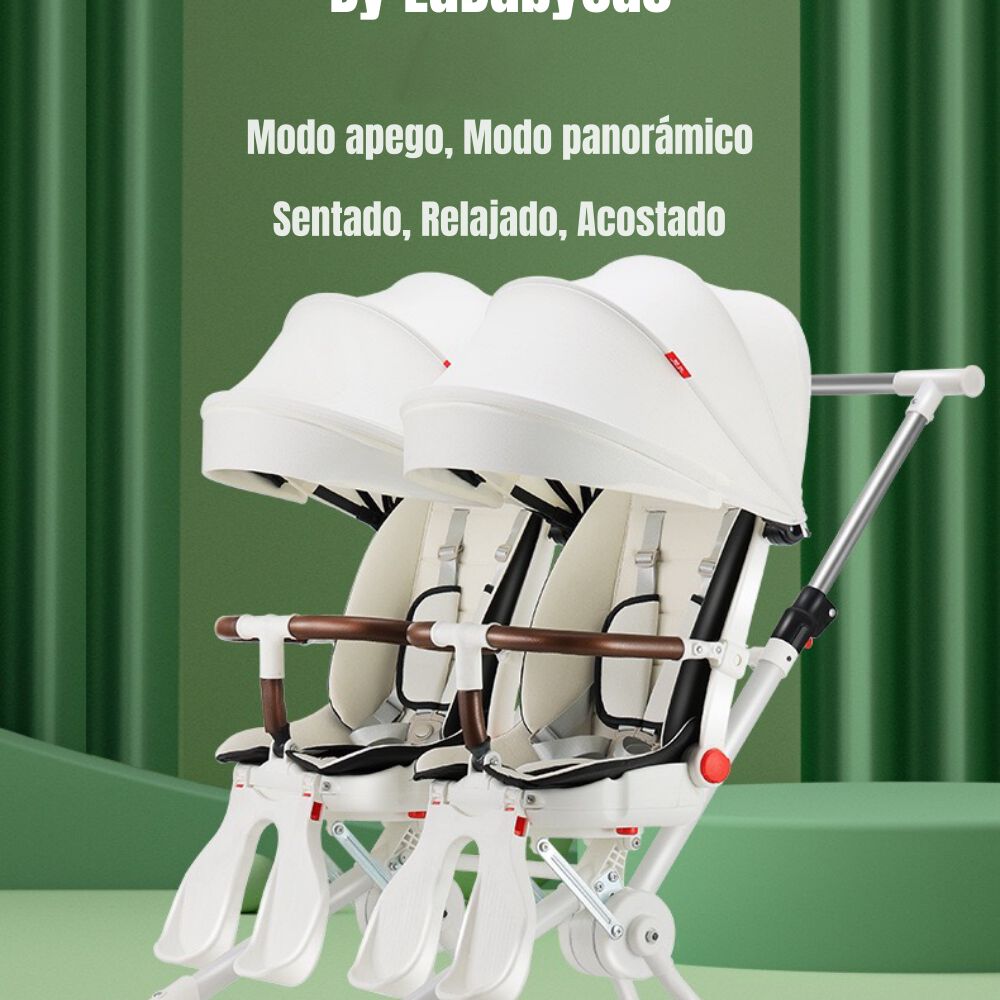 Coche Doble Con Mesita De Comer Reclinable Blanco Lubabycas image number 1.0