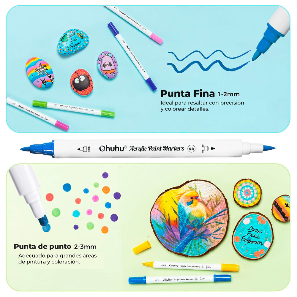 Ohuhu 36 Marcadores Acrílicos Doble Punta Fina & Puntos image number 2.0