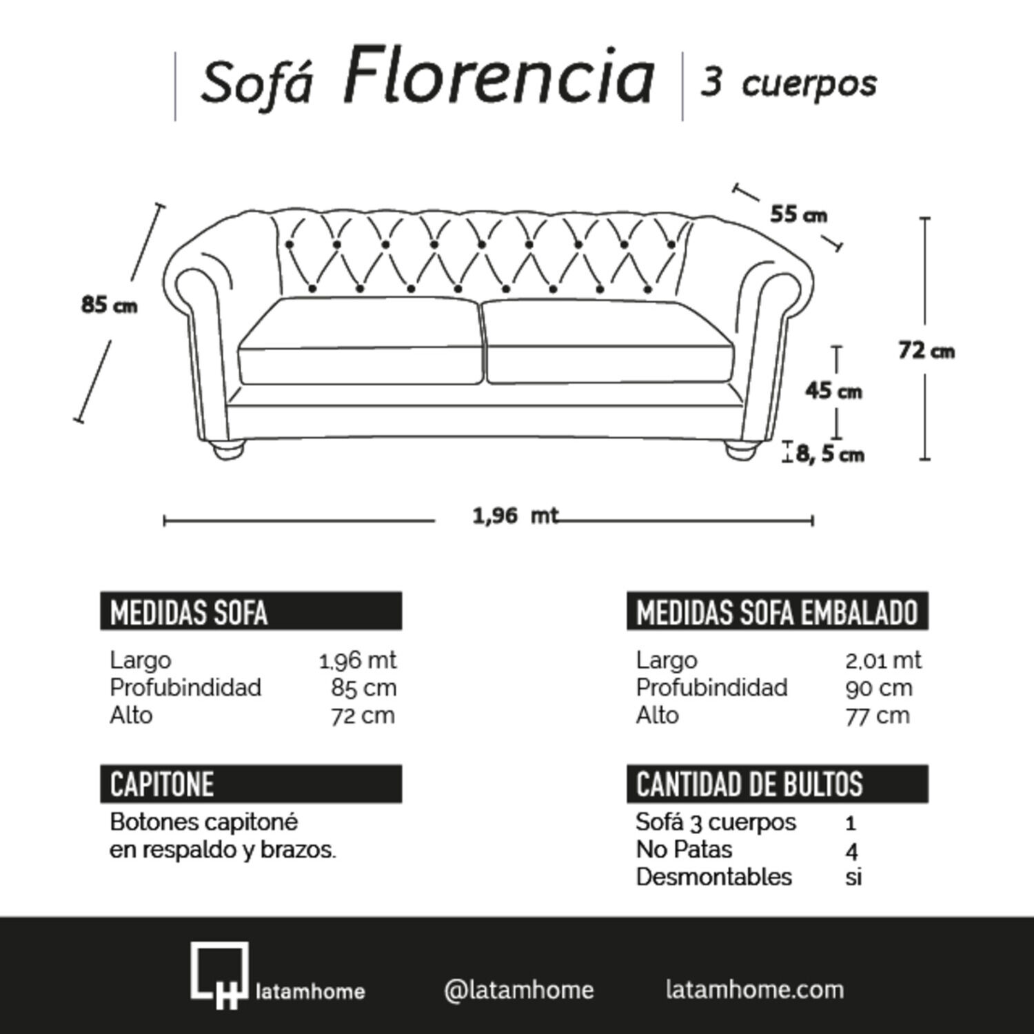 Sofa Florencia 3 Cuerpos Cuero Colorado Negro image number 1.0