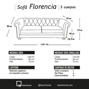 Sofa Florencia 3 Cuerpos Cuero Colorado Negro