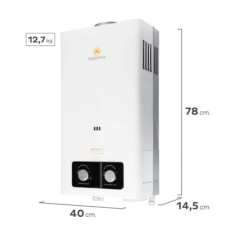 Calefon Mademsa Electrico Ionizado 13 Litros Gas Natural Essential Eco image number 2.0