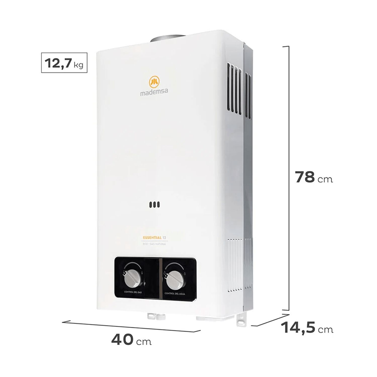 Calefon Mademsa Electrico Ionizado 13 Litros Gas Natural Essential Eco image number 2.0