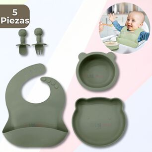 Set De Alimentaci&oacute;n Beb&eacute; Silicona 5 Piezas De Osito Libre Bpa Color Verde