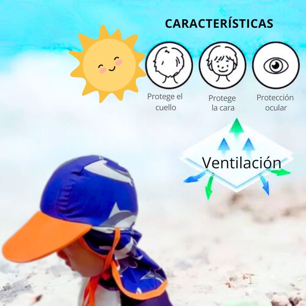 Gorro Para El Sol Solapas Protección Uv Niño De 1a10 Años Azul Tiburon image number 2.0