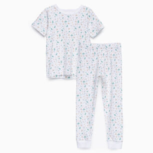 Pijama Blanco Hojas Colores Algod&oacute;n Peruano