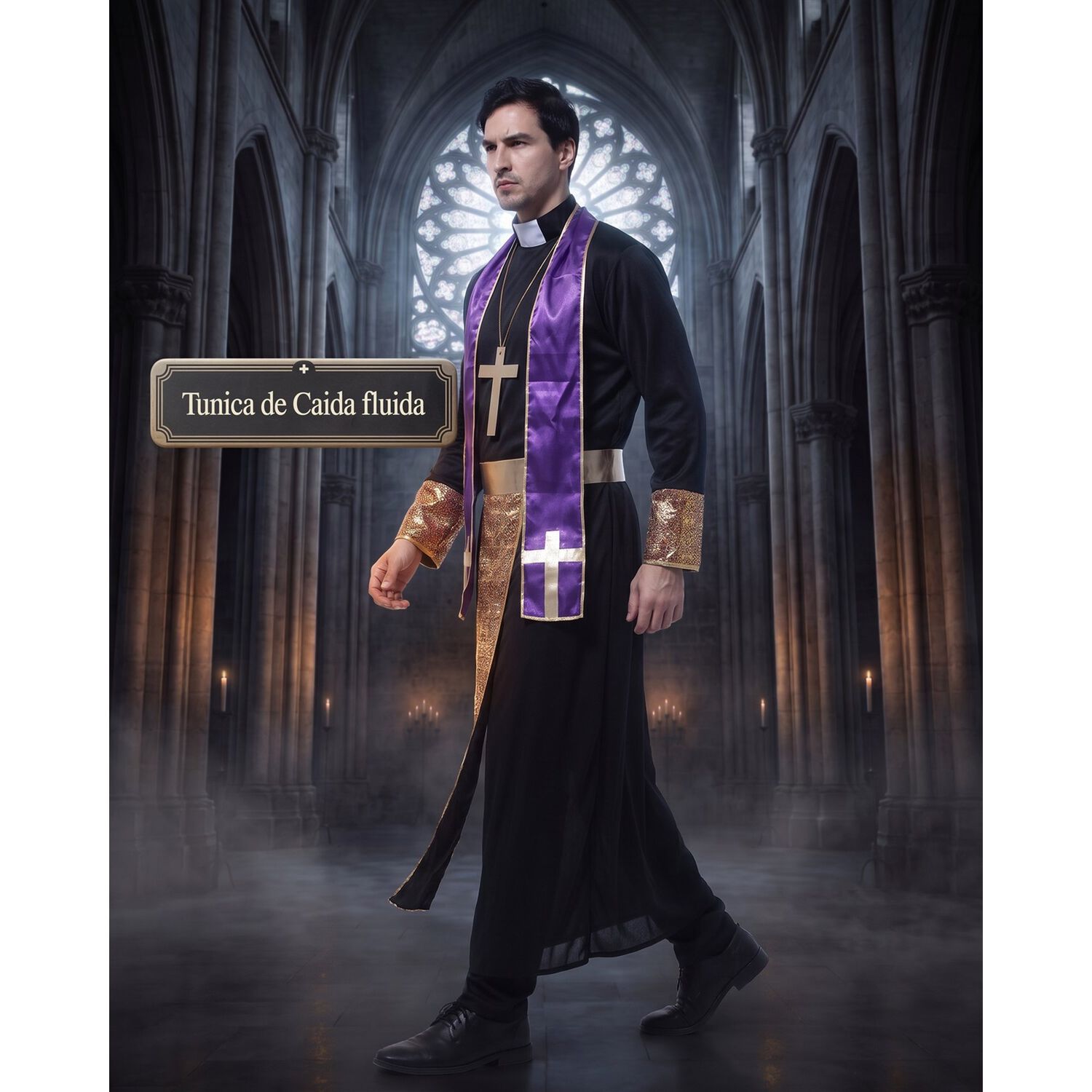 Disfraz Cosplay Cura Monje Morado Religioso image number 6.0