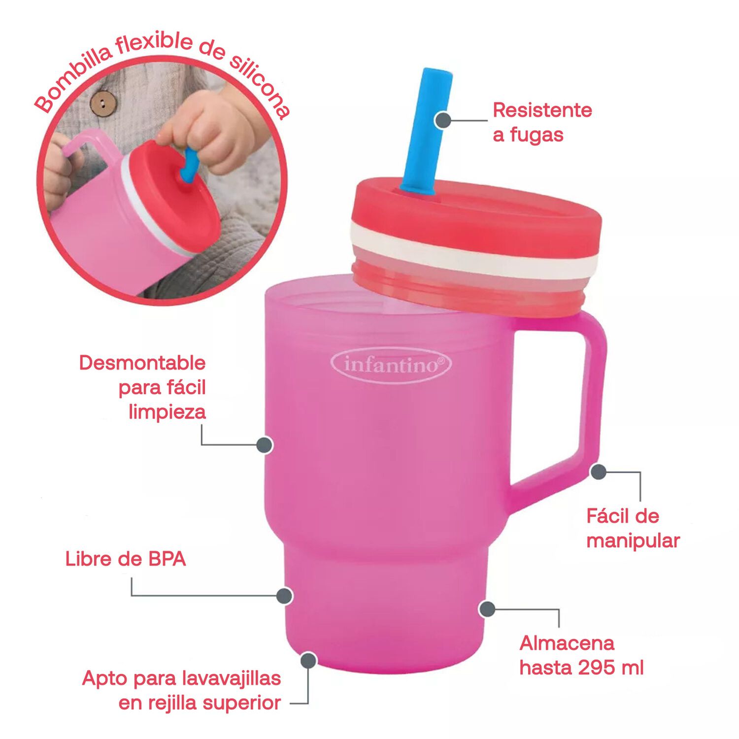 Vaso Antiderrame Bombilla My 1st Tumbler 266ml Frambuesa image number 2.0
