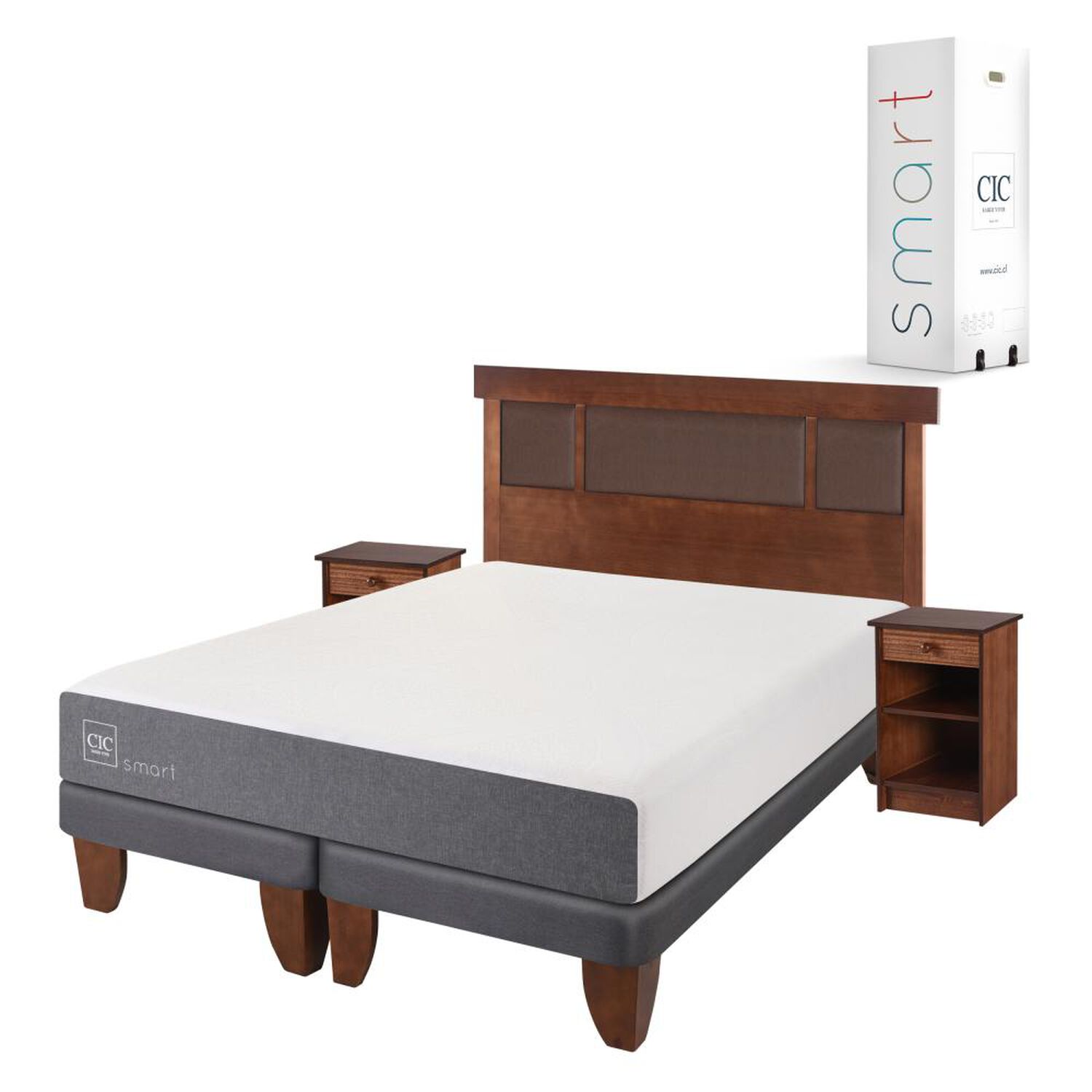 Cama Europea Cic Smart / 2 Plazas / Base Dividida + Set De Maderas image number 1.0