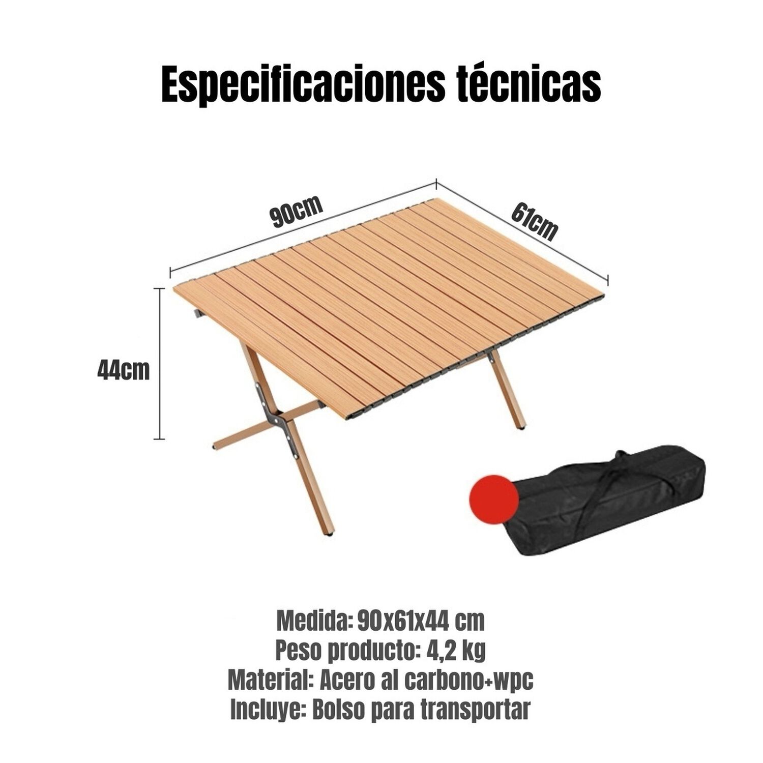 Mesa De Camping Plegable Impermeable 90x61cm Kemi image number 1.0