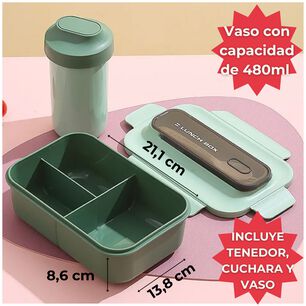 Fiambrera Contenedor Lunch Box 1200 Ml + Vaso T&aacute;per Pl&aacute;stico Green