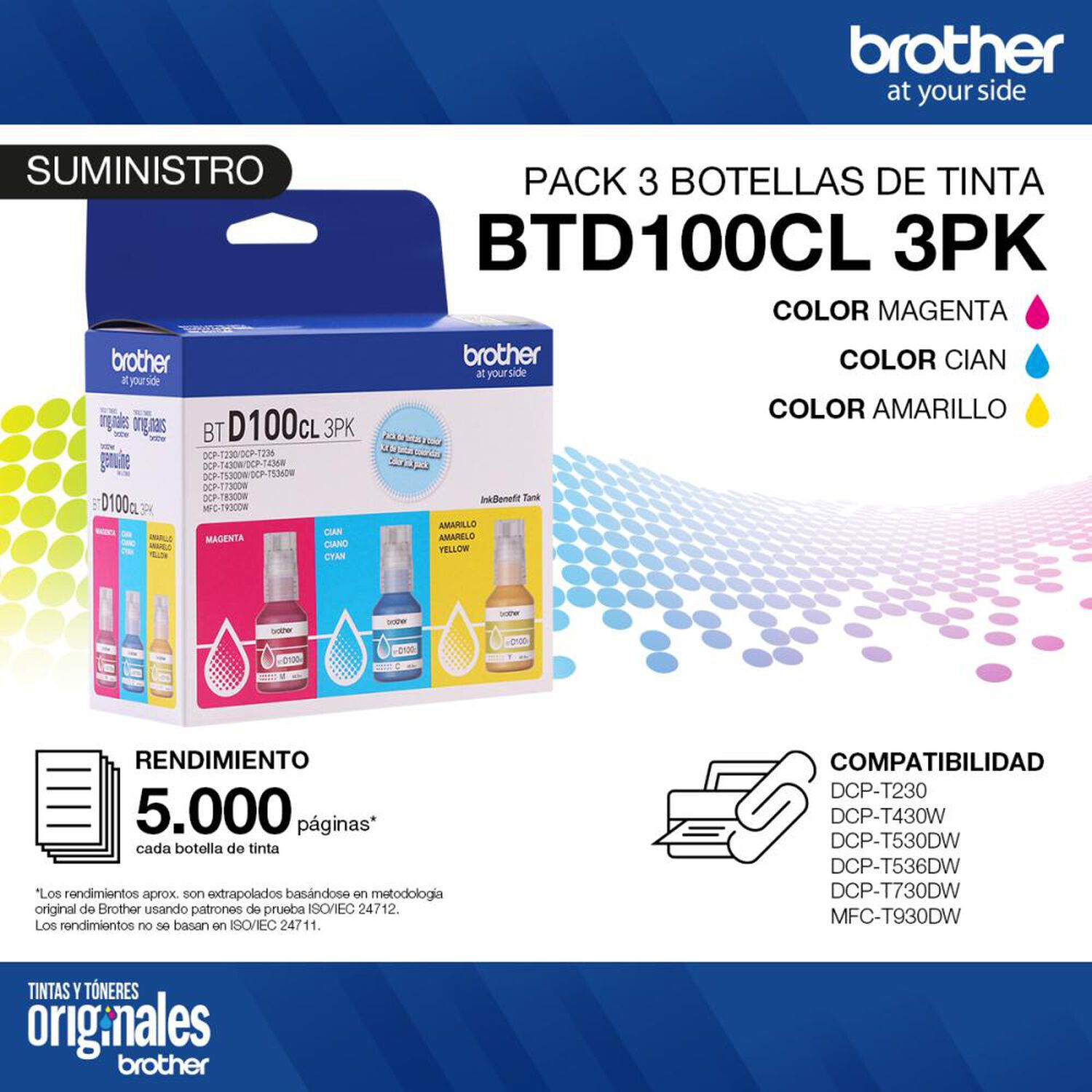 Pack Tinta Color Brother BTD100CL 3PK image number 5.0
