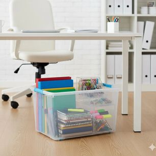 Caja Organizadora Multiusos Almacenamiento Suprema 72 Lts Color Transparente Tapa Azul