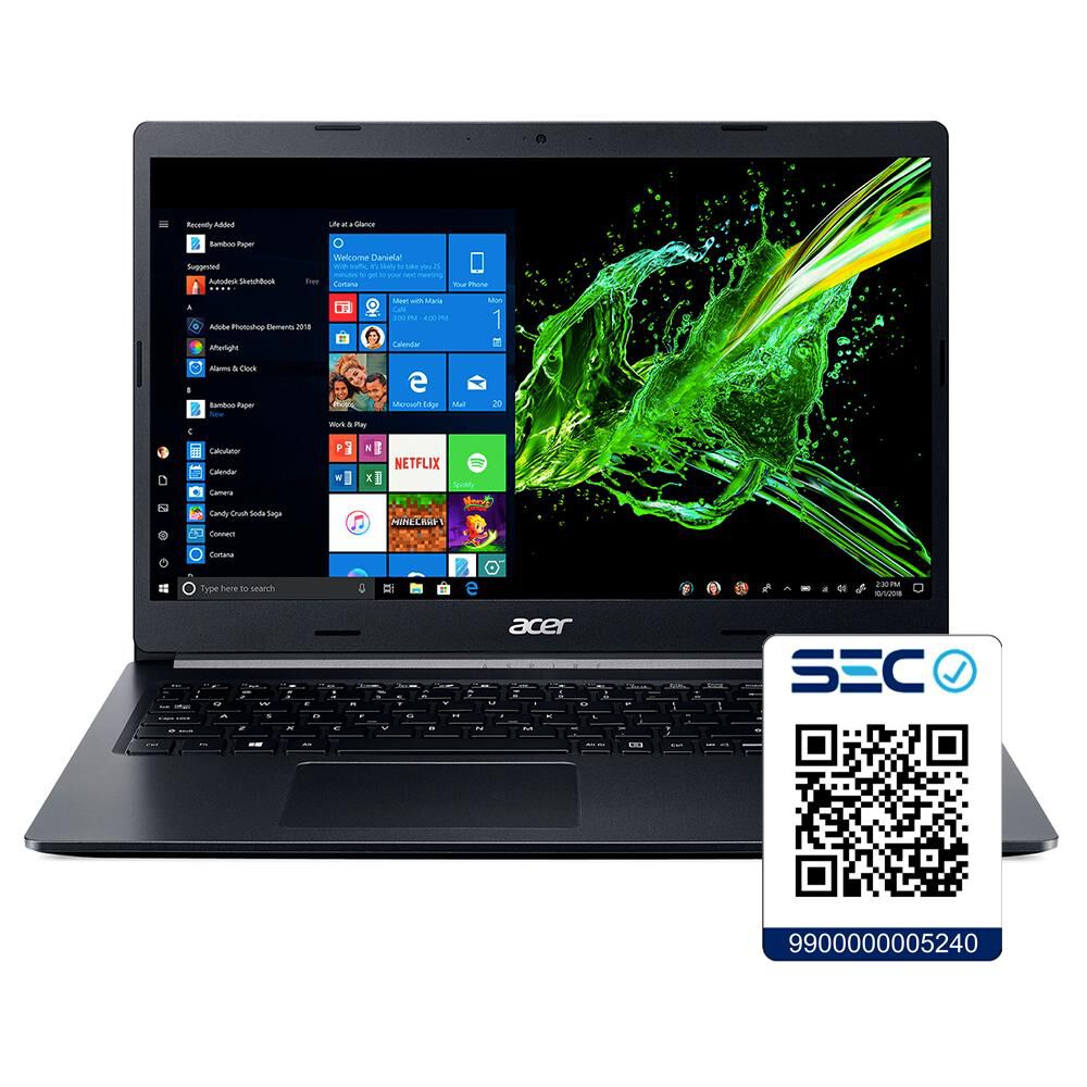Notebook Acer A515-54-34vm-1 / Intel Core I3 10ma Generación 10110U / 12 Gb Ram / Intel Uhd / 256 Gb Ssd / 15.6 " FULL HD image number 5.0