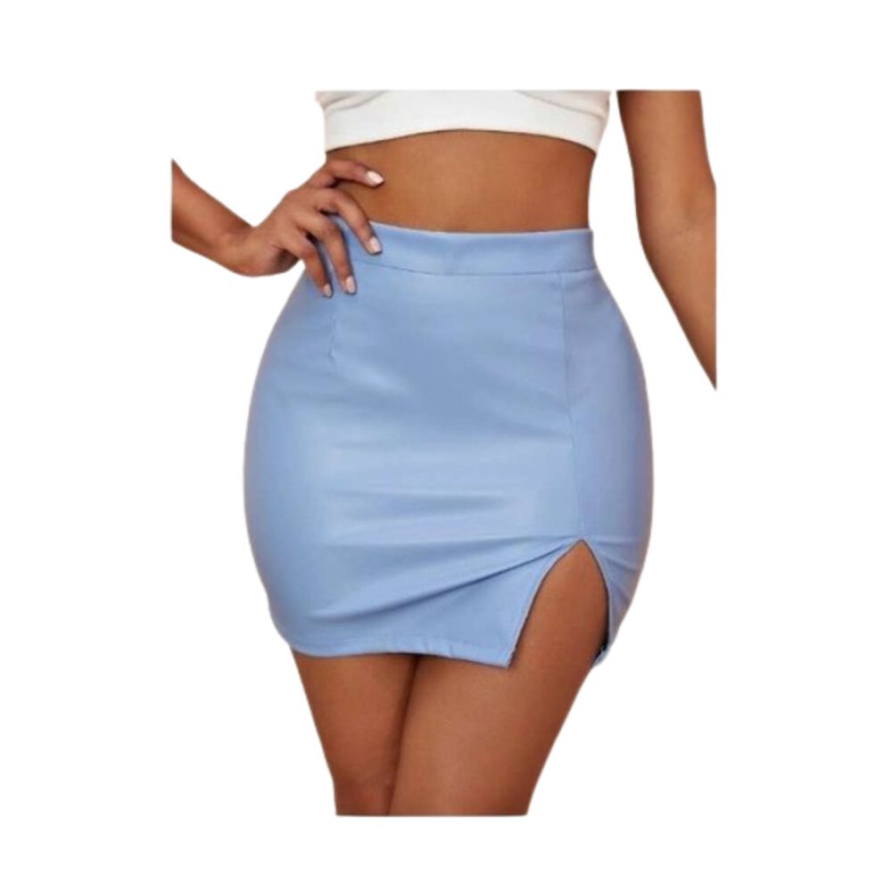 Falda Cuero Con Abertura Pierna Tiro Alto Sin Costura image number 8.0