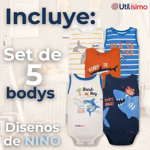 Pack 5 Bodys Ni&ntilde;o Sin Manga Tedmimak 100% Algod&oacute;n Baby Shark