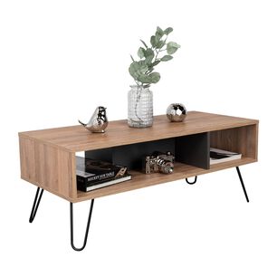 Mesa De Centro 4 Patas Metalicas Fm-005c Caf&eacute; Claro Y Plomo