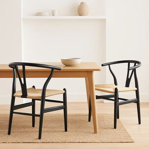 Pack 2 Sillas Wishbone Madera Asiento Claro - Negra Pack 2 Sillas Wishbone Madera Asiento Claro - Negra