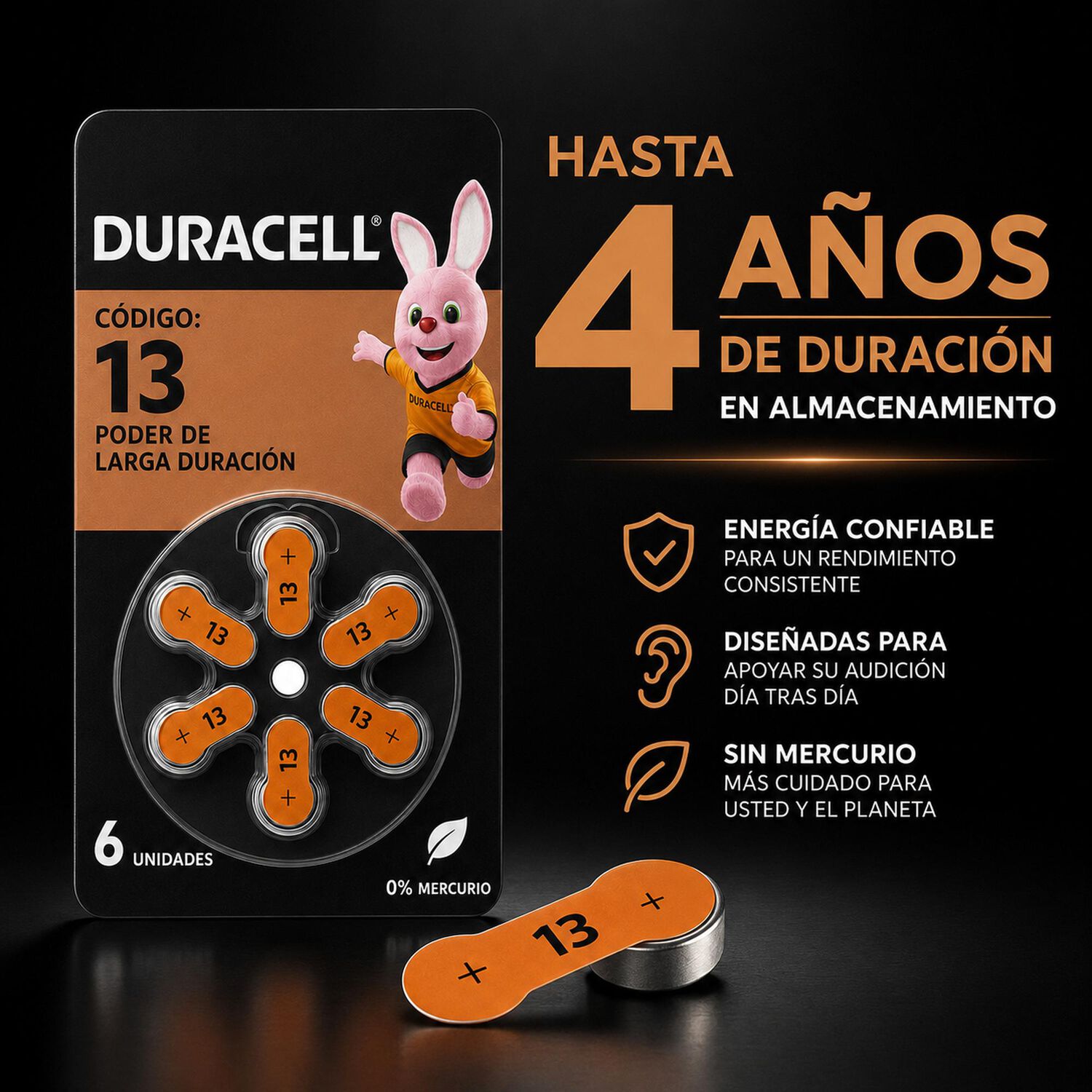 Pila Duracell 13 De Audiolog&iacute;a De Larga Duraci&oacute;n (pack De 6) image number 6.0