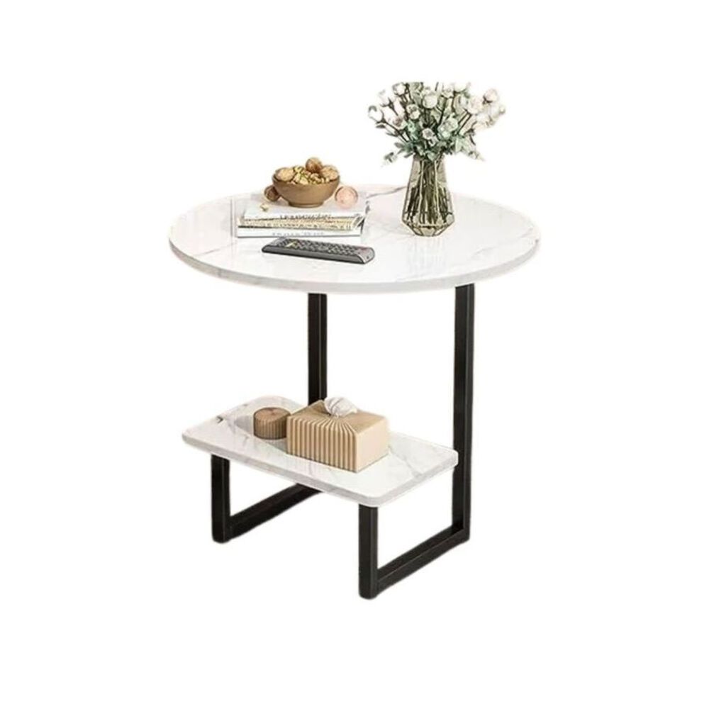 Mesa Auxiliar M&aacute;rmol Para Sof&aacute; Mesa Esquinera De 2 Nivel Blanco image number 0.0