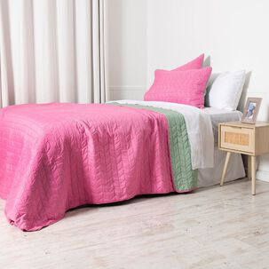 Cubrecama Quilt Liso King Rosado - Verde