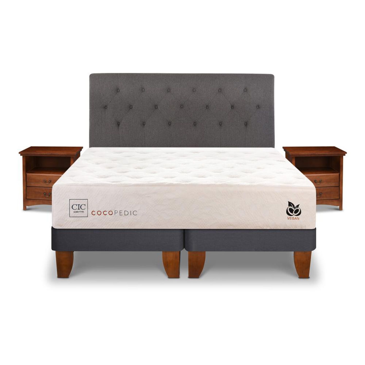 Cama Europea Cic Cocopedic / 2 Plazas / Base Dividida + Set De Maderas image number 0.0