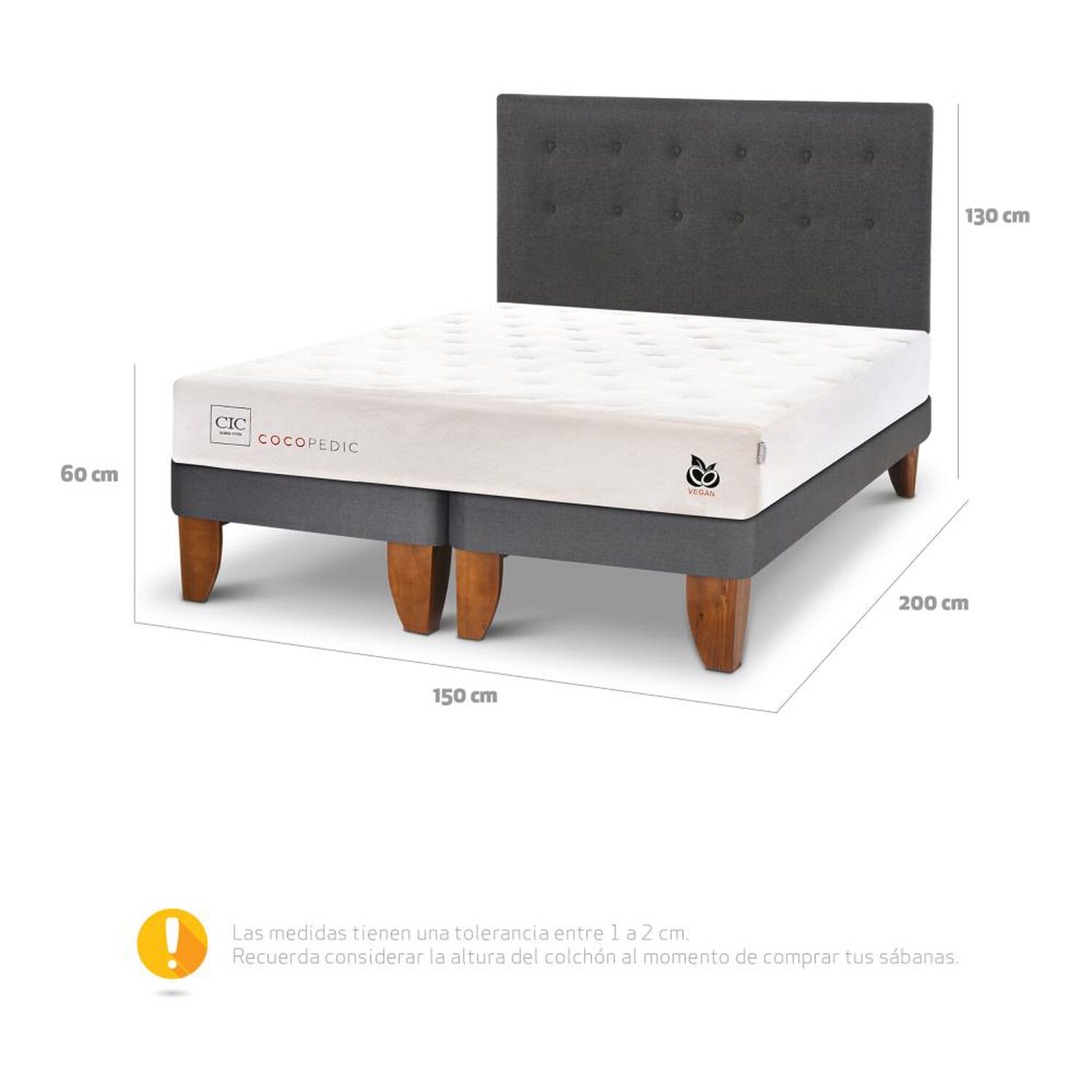 Cama Europea Cic Cocopedic / 2 Plazas / Base Dividida + Respaldo image number 4.0