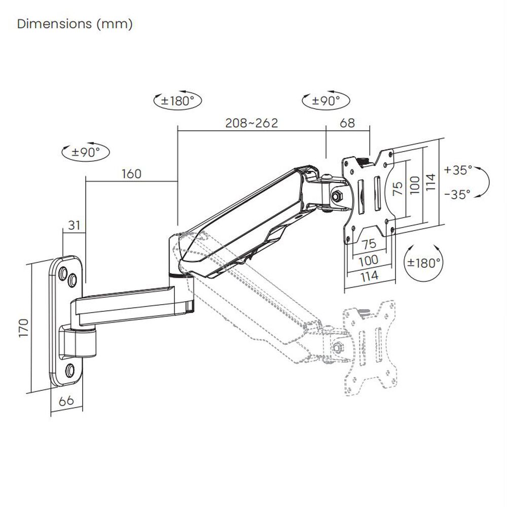 Soporte De Pared Para Monitor 17" A 32" - 9kg 360 Resorte A Gas Sbrm112 - Brasforma image number 5.0