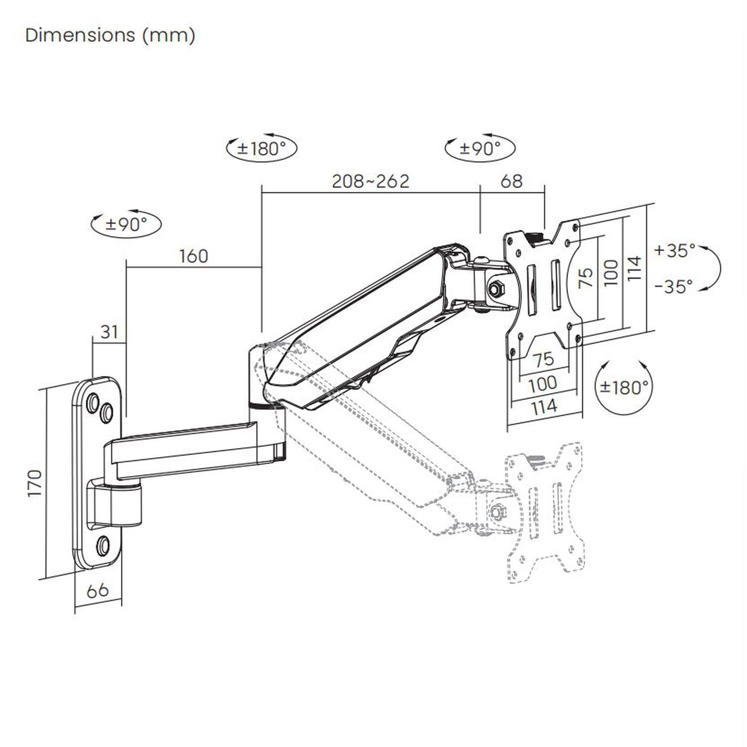 Soporte De Pared Para Monitor 17" A 32" - 9kg 360 Resorte A Gas Sbrm112 - Brasforma image number 5.0
