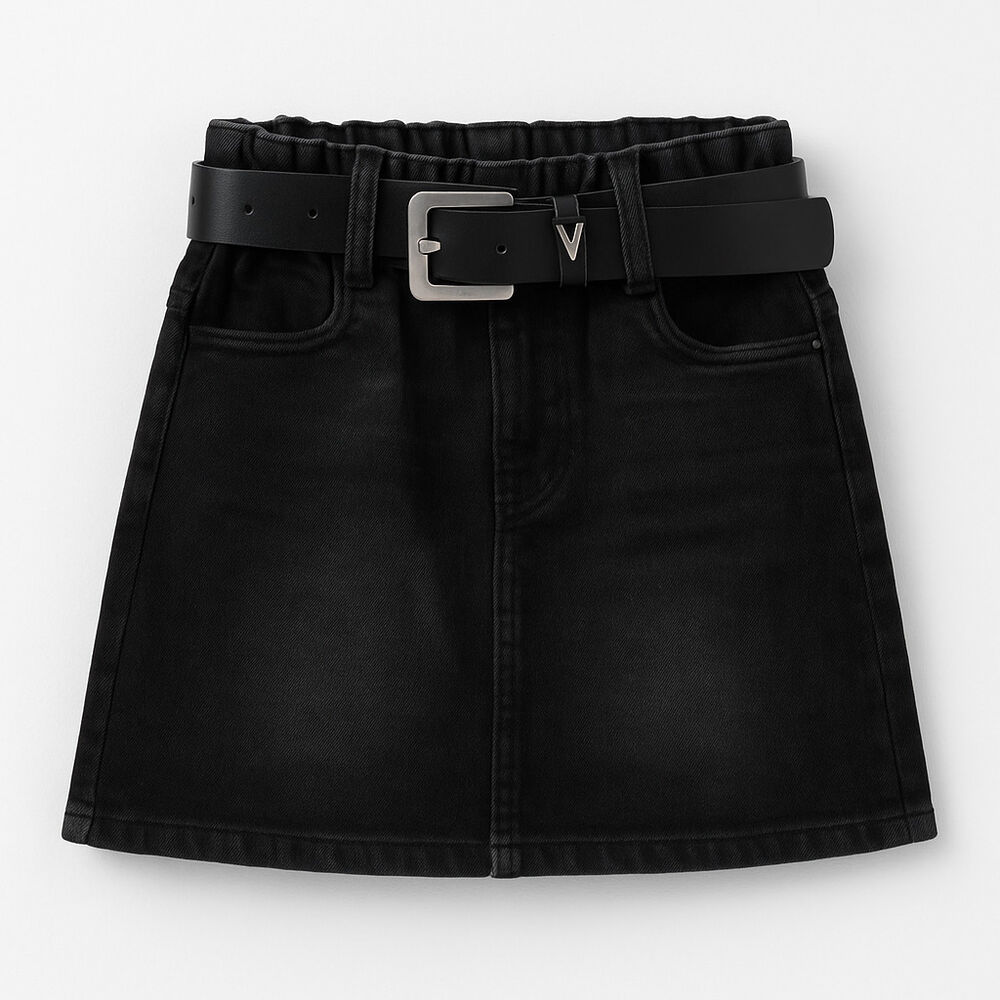 Falda Short Niña Algodón Con Cinturón Negro Kibou image number 0.0