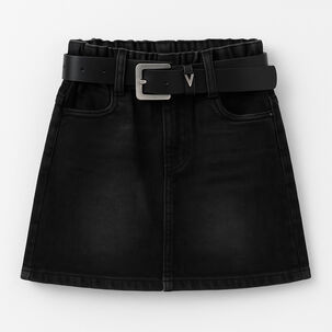 Falda Short Niña Algodón Con Cinturón Negro Kibou