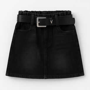 Falda Short Ni&ntilde;a Algod&oacute;n Con Cintur&oacute;n Negro Kibou