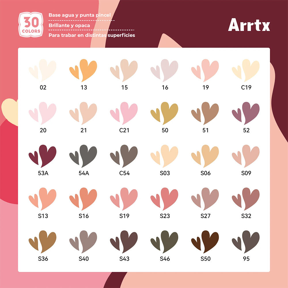 Arrtx Marcadores Acrílicos 30 Colores Piel Punta Pincel 30c image number 5.0