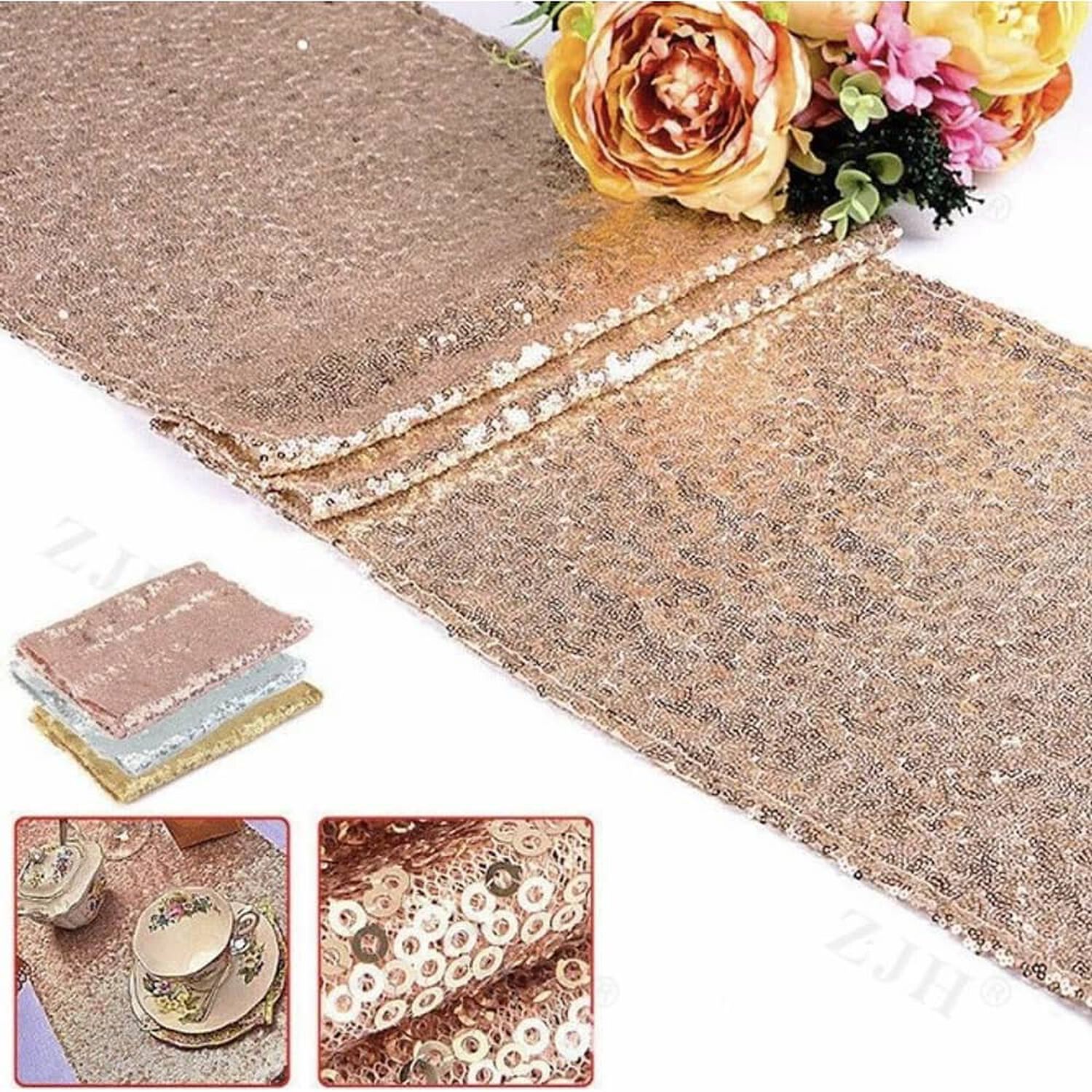 Mantel De Bandera De Mesa Cuadrada De Lentejuelas 275 &times; 30cm Oro Rosa image number 1.0
