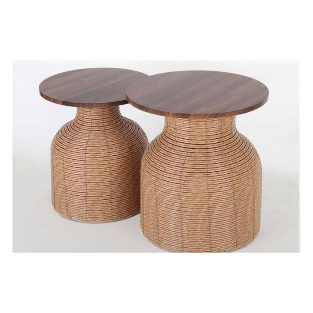 Juego 2 Mesas De Centro Dise&ntilde;o Tejido Beige image number 1.0