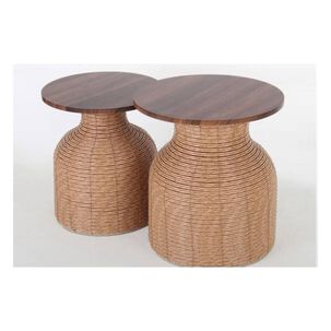 Juego 2 Mesas De Centro Dise&ntilde;o Tejido Beige