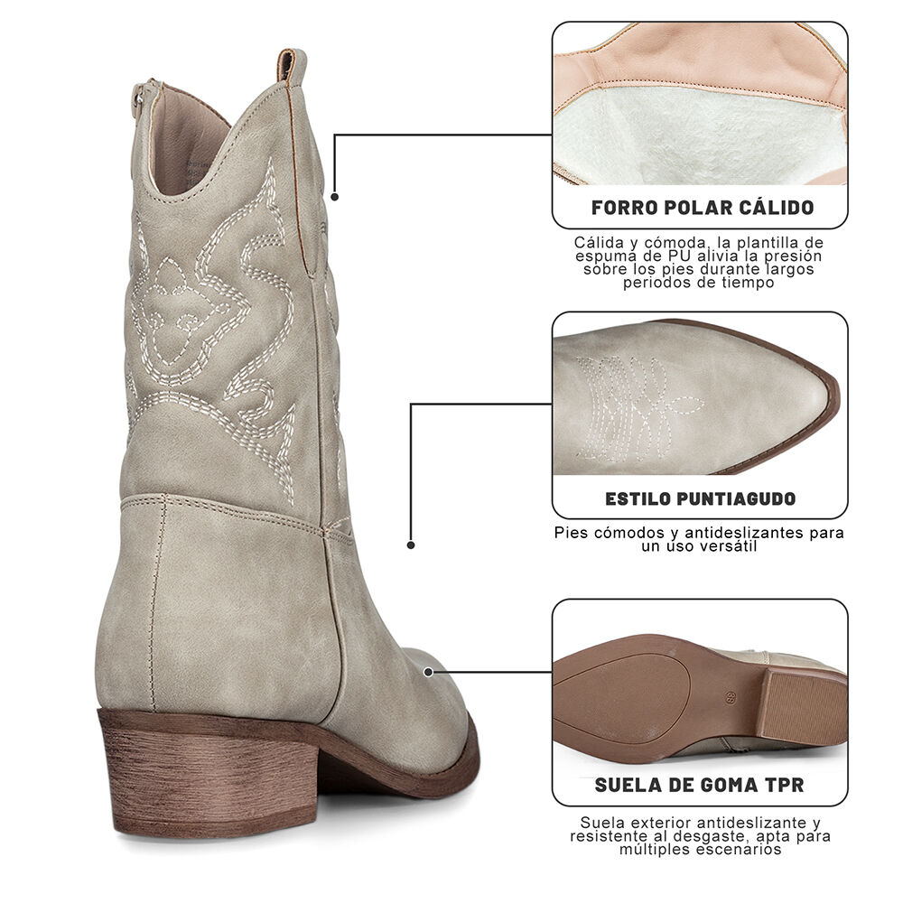 Botin Casual Mujer Moda Vintage Cowboy Bordado Weide Qbm20 image number 8.0