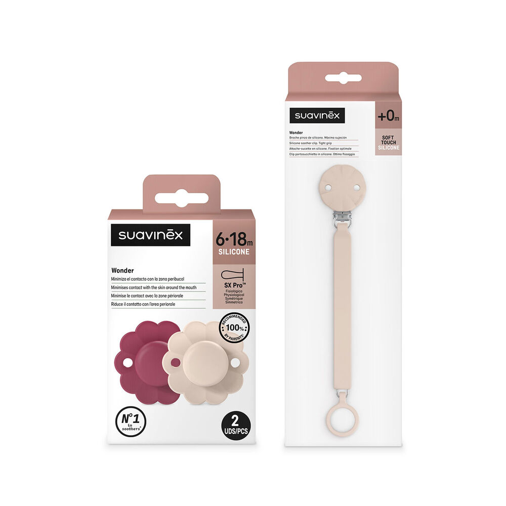 Chupetes Wonder Viva Magenta/mauve Chalk Con Tetina Fisiol&oacute;gica Sx Pro De Silicona 6/18 Meses + Broche Wonder De Silicona Mauve Chalk image number 0.0