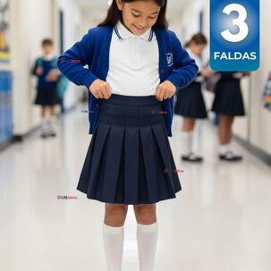 Pack 3 Faldas Escolar Color Azul Uniforme Para Ni&ntilde;as