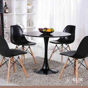 Comedor Mesa Tulip Negra - 4 Sillas Eames Negras