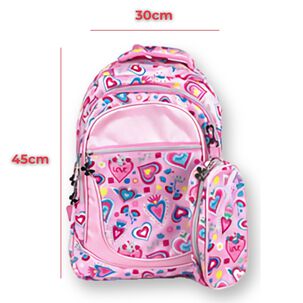 Pack Mochila Lonchera Estuche 45cm Juvenil Y Escolar Girls Pink Hearts